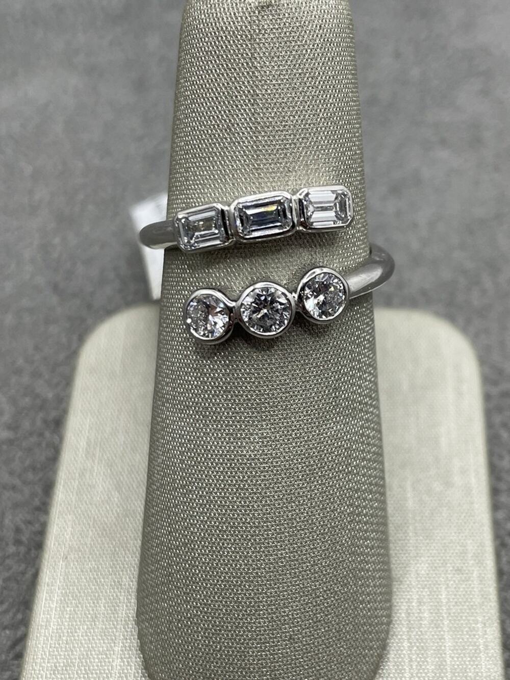 Platinum 950 Lab Grown Diamond Round & Emerald Cut Bypass Ring (23536)